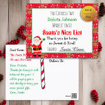 Santa's Nice List Christmas Certificate Postcard<br><div class="desc">If you child is waiting for a letter from Santa,  send him this cute reindeer and candy canes Personalized Santa's Nice List Certificate for Christmas.</div>