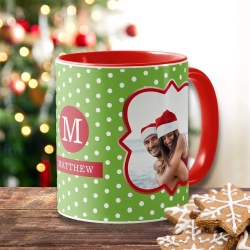 Santas Nice List Christmas Photo Monogram Name Mug