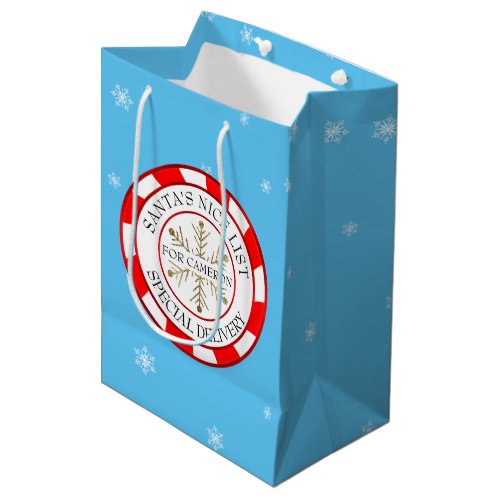 Santas Nice List Custom Name Christmas Medium Gift Bag