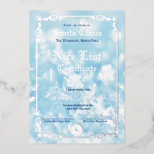 Santa's Nice List Foil Certificate Foil Invitatio Invitation