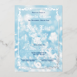 Santa's Nice List Foil Certificate  Foil Invitatio Invitation