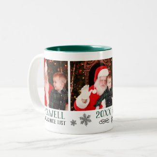 Santa's Nice List | Green Holiday Photo Two-Tone Coffee Mug