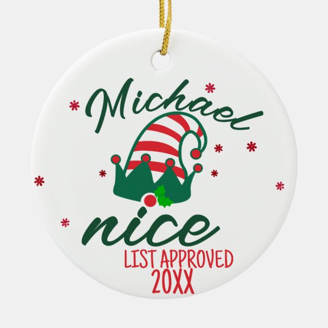Santa's Nice List Ornament - Personalized Name! (Front)
