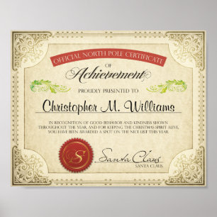 Santa's Nice List Personalized Certificate, Letter Poster
