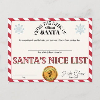 Santa's Nice List Postcard