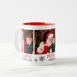 Santa's Nice List | Red Holiday Photo Two-Tone Coffee Mug