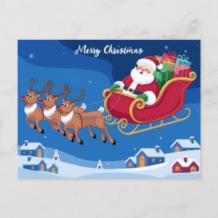 Santa's Nighttime Sleigh Ride Christmas Postcard