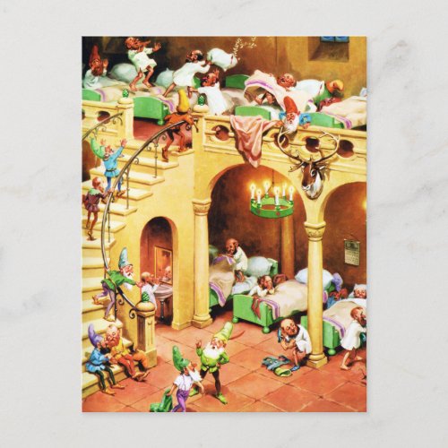 Santas North Pole Elf Dormitory Holiday Postcard