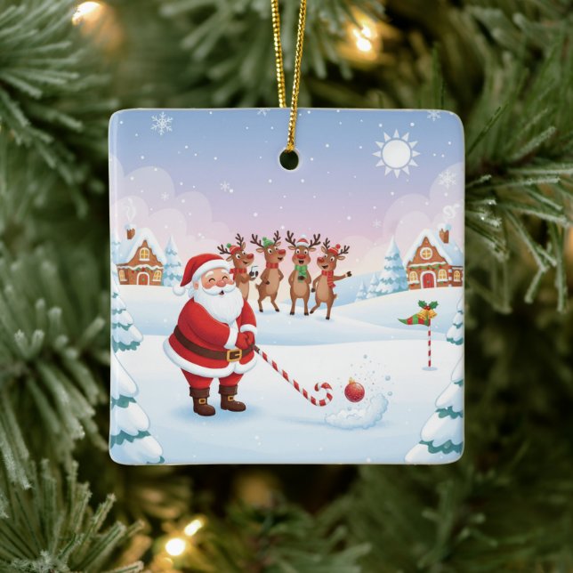 Santa's North Pole Holiday Golfing Fun  Ceramic Ornament (Tree)