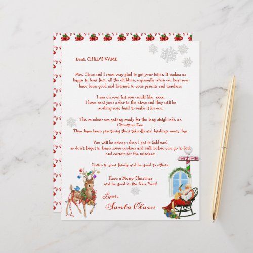 Santas North Pole Reindeer Letter to Your Child 