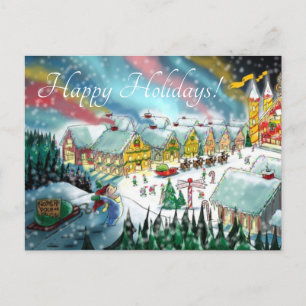 Santa's north pole workshop holiday postcard