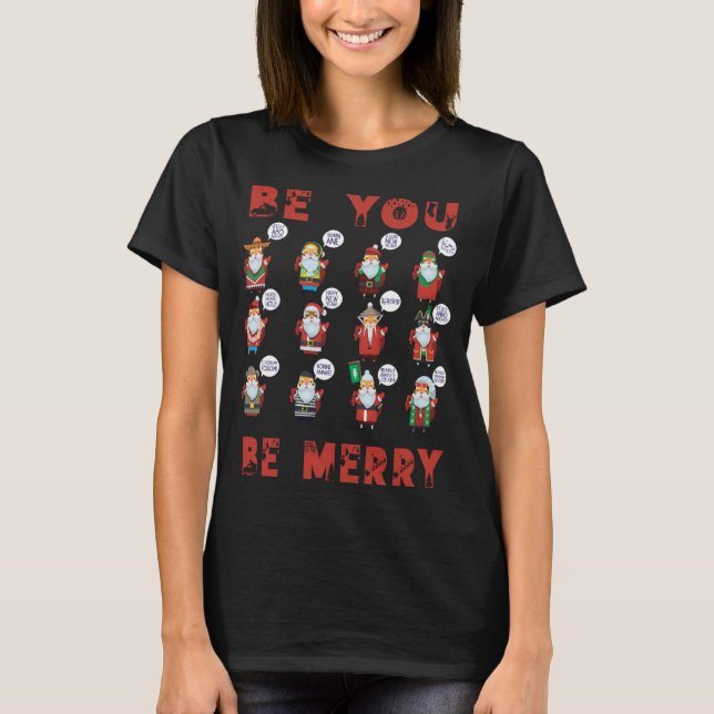 Santas of the World Christmas Happy New Year in La T-Shirt (Front)