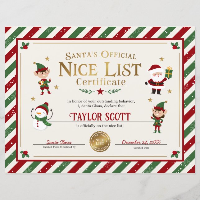 Santa's Official Nice List Certificate (Front)
