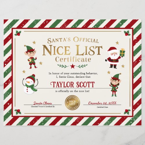Santas Official Nice List Certificate
