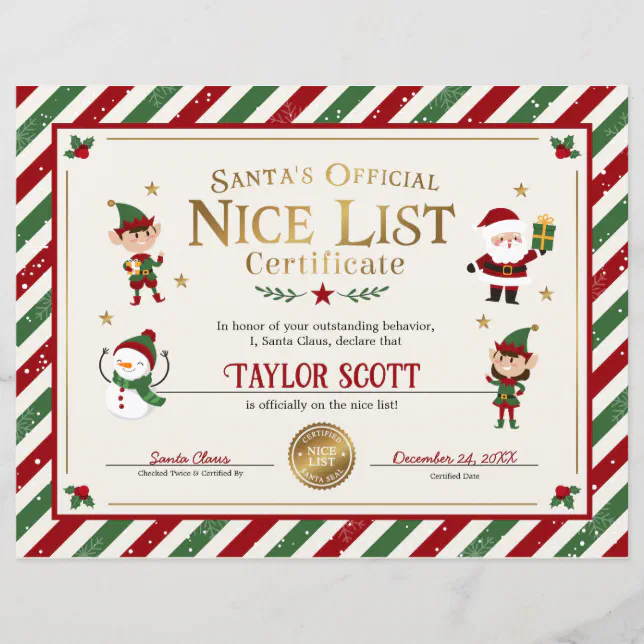 Santa's Official Nice List Certificate | Zazzle