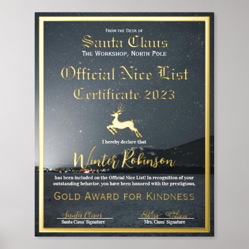 Santas Official Nice List Certificate Foil Print
