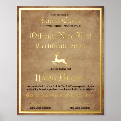 Santas Official Nice List Certificate Foil Print