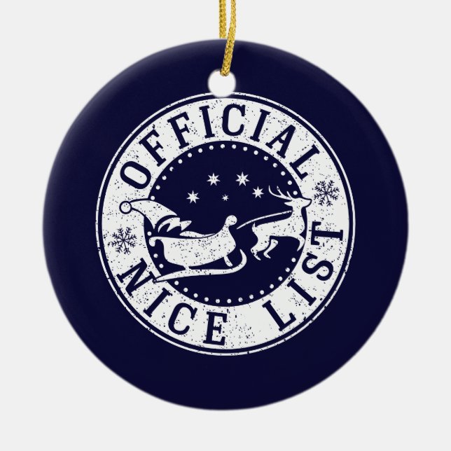 Santa's official nice list christmas gift ceramic ornament (Front)