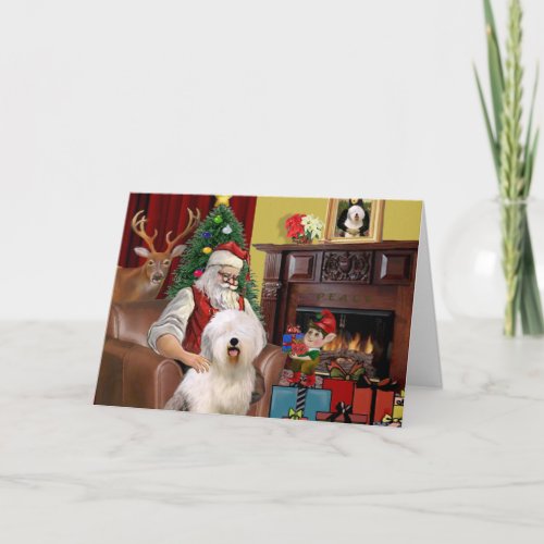 Santas Old English Sheepdog Holiday Card