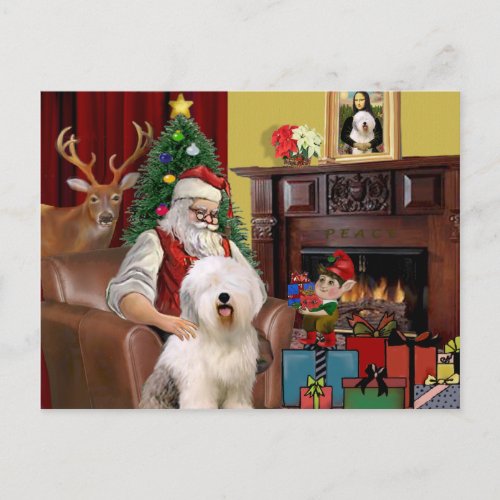 Santas Old English Sheepdog Holiday Postcard