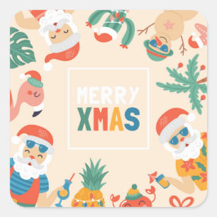 Santas on the Beach Square Sticker