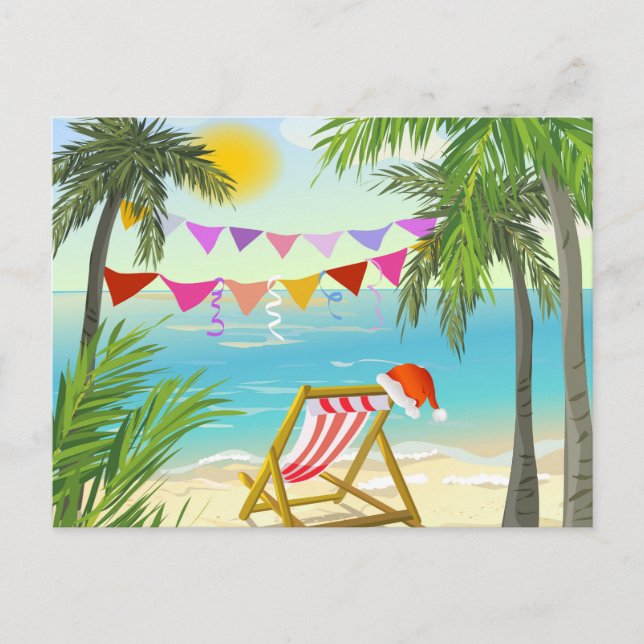 Santa's on Vacation, Beach Christmas, Summer Holiday Postcard (Front)