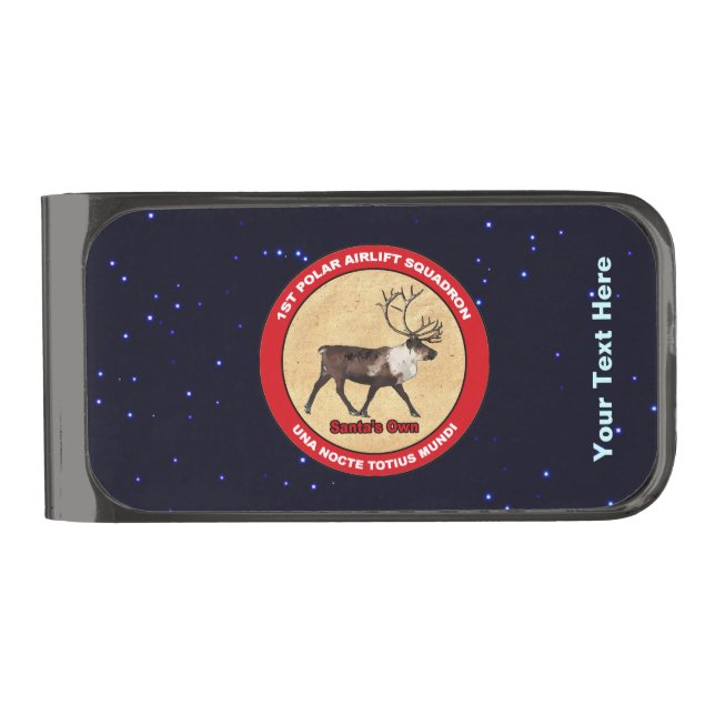 Santa's Own - 1st Polar Airlift Squadron Gunmetal Finish Money Clip (Front)