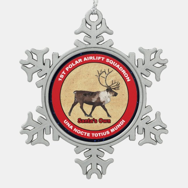 Santa's Own - 1st Polar Airlift Squadron Snowflake Pewter Christmas Ornament (Front)