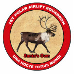 Santa's Own - 1st Polar Airlift Squadron Statuette<br><div class="desc">The unit patch of the mythical 1st Polar Airlift Squadron to which are assigned Santa's eight reindeer: Dasher, Dancer, Prancer, Vixen, Comet, Cupid, Donner, and Blitzen. A reindeer (caribou) appears within a red ring. White text reading, "1ST POLAR AIRLIFT SQUADRON" and the squadron motto, "UNA NOCTA TOTIUS MUNDI" (Latin: The...</div>