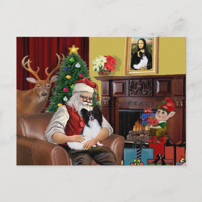 Santa's Papillon Holiday Postcard (Front)