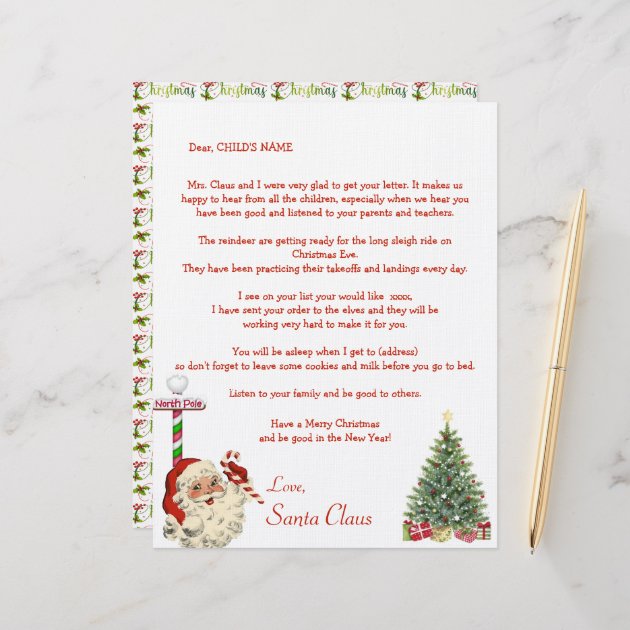 Girls Personalised Letter From Santa Father Christmas North Pole envelope V1-3 