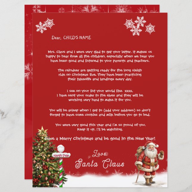 Santa's Personal Letter to Your Child North Pole (Front/Back)