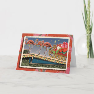 Santas Pink Flamingos Christmas Card
