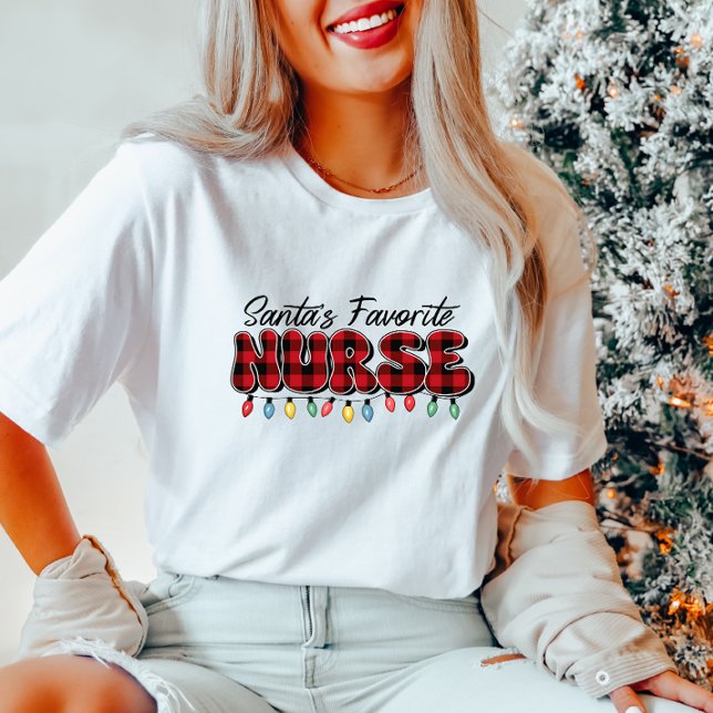 Santa's Plaid Favorite Nurse T-Shirt (Creator Uploaded)