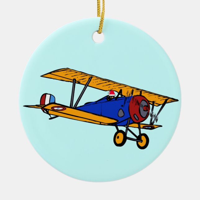 Santa's Plane Ceramic Ornament (Front)