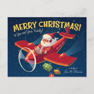 Santa's Plane Holiday Postcard
