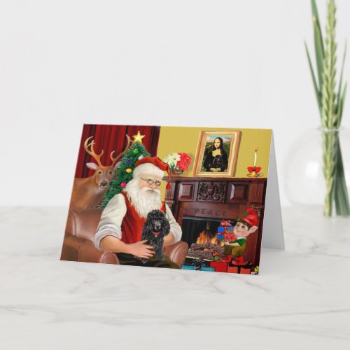 Santas Poodle black Holiday Card