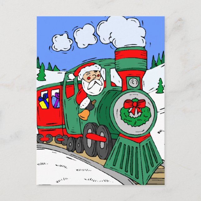 Santa's Red and Green Train Holiday Postcard (Front)