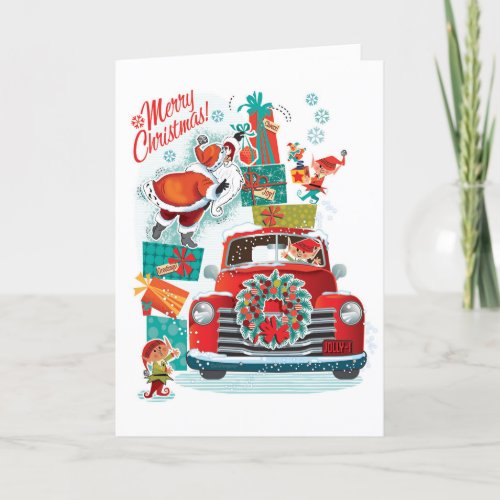 Santas Red Truck Retro Christmas Cards