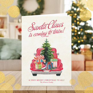 Santa's Red Vintage Truck with Gifts Holiday Card