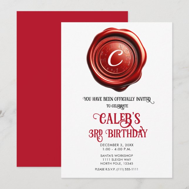 Santa's Red Wax Seal North Pole Christmas Holiday Invitation (Front/Back)