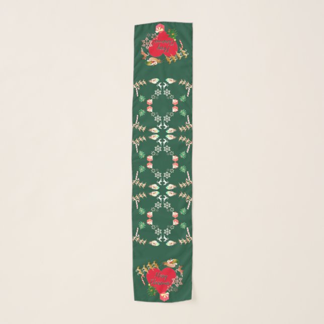 Santa's Reindeer Christmas Hearts Scarf (Front)
