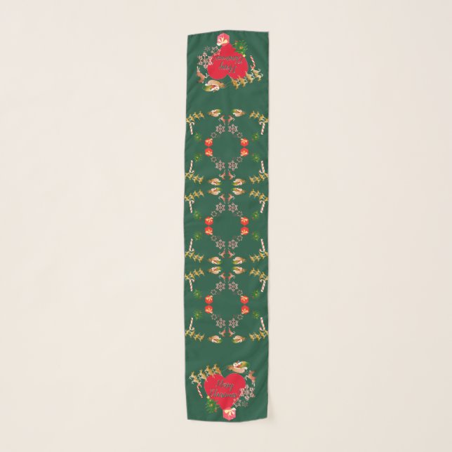 Santa's Reindeer Christmas Hearts Scarf (Front)