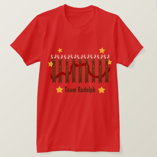 Santas Reindeer Christmas Team Rudolph T-Shirt (Design Front)