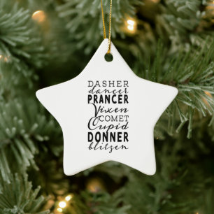 Santa's Reindeer Festive Winter Christmas Star Ceramic Ornament