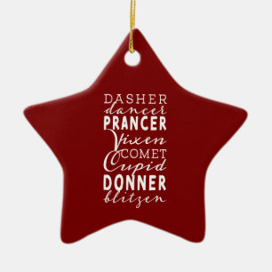 Santa's Reindeer Festive Winter Red & White Star Ceramic Ornament