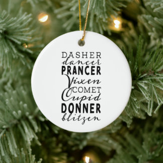 Santa's Reindeer Festive Winter Round Ceramic Ornament