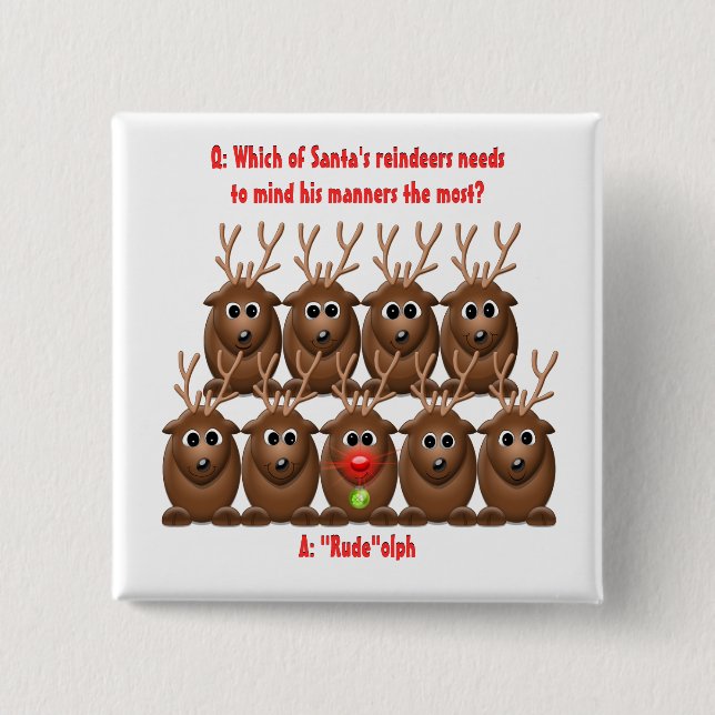 Santa's Reindeer Funny Christmas Button (Front)