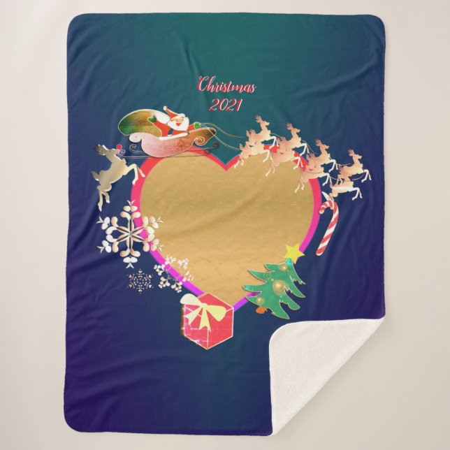 Santa's Reindeer Heart Photo Sherpa Blanket (Front)