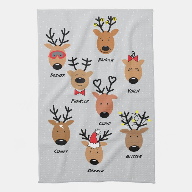 Santa's Reindeer Kitchen Towel (Vertical)